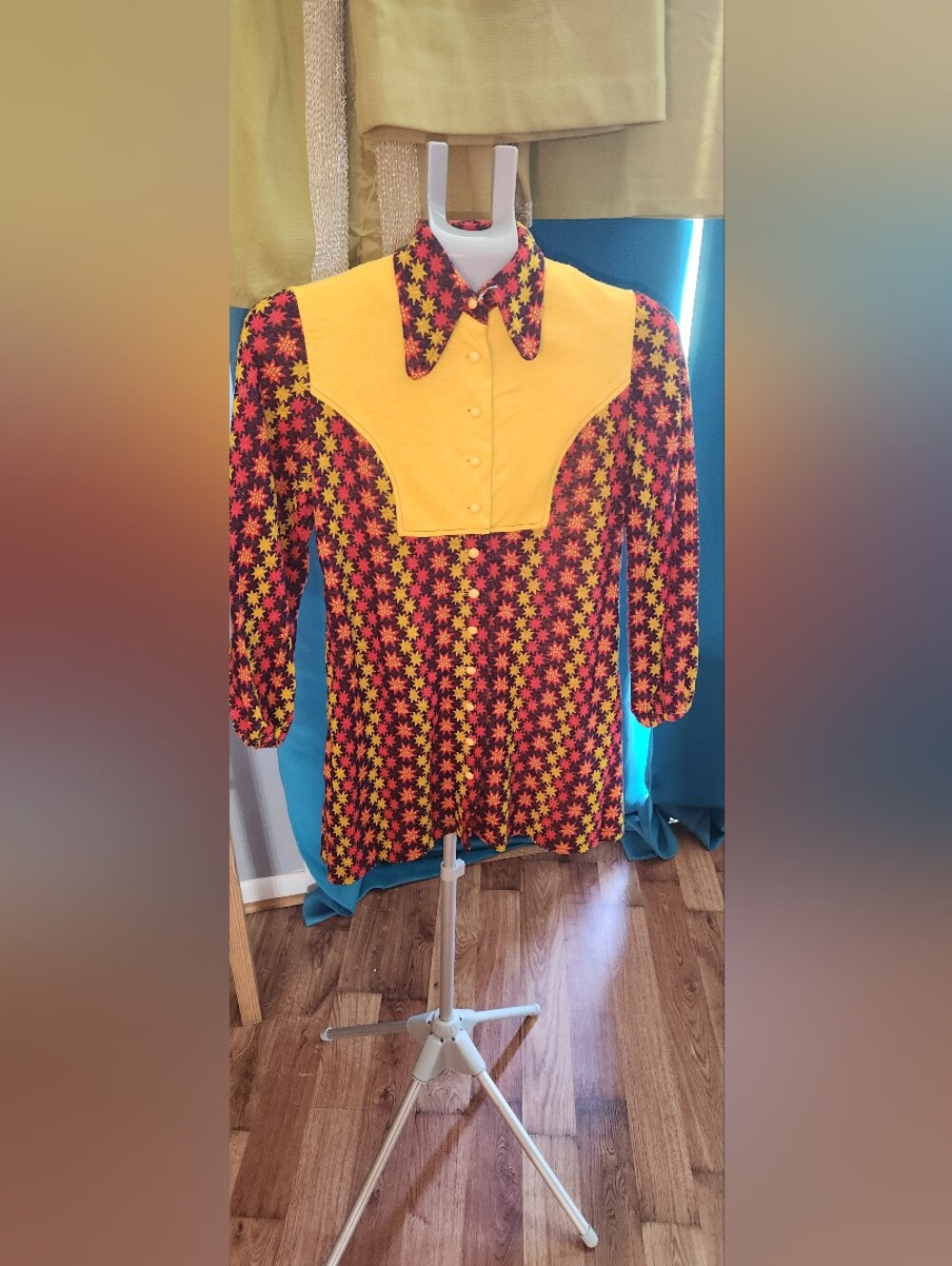 Vtg 70s Western Mod Mini Dress